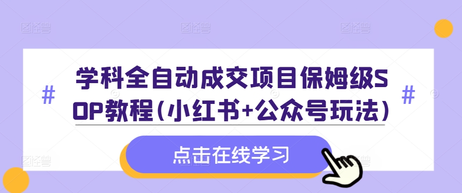 学科全自动成交项目保姆级SOP教程(小红书+公众号玩法)含资料-路子网