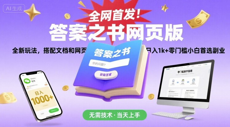 全网首发！答案之书网页版，全新玩法，搭配文档和网页，日入1k+零门槛小白首选副业【揭秘】-路子网