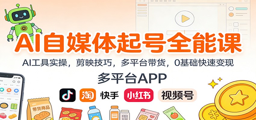 AI自媒体起号全能课：AI工具实操，剪映技巧，多平台带货，0基础快速变现-路子网