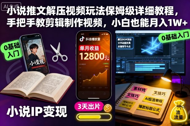 小说推文解压视频玩法保姆级详细教程，手把手教剪辑制作视频，小白也能月入1W+-路子网