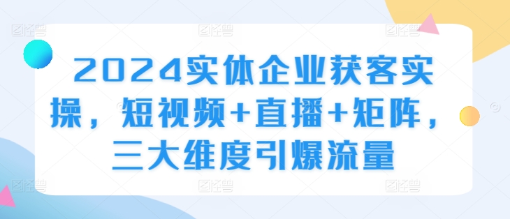 2024实体企业获客实操，短视频+直播+矩阵，三大维度引爆流量-路子网