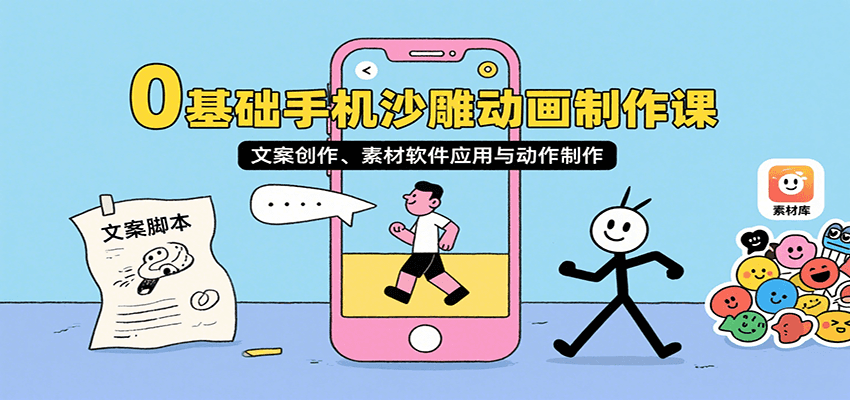 0基础手机沙雕动画制作课，文案创作、素材软件应用与动作制作-路子网