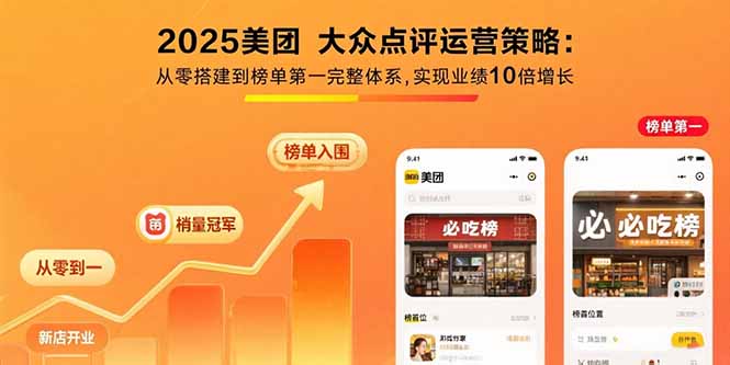 2025美团 大众点评运营策略:从零搭建到榜单第一完整体系,实现业绩10倍增长-路子网