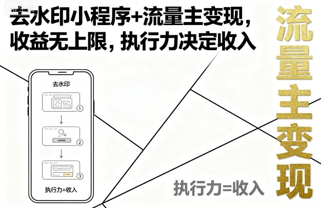 去水印小程序+流量主变现，收益无上限，执行力决定收入-路子网