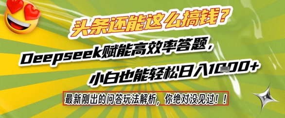 头条还能这么搞钱？最新刚出的问答玩法解析，你绝对没见过！Deepseek赋能高效率答题，小白也能轻松日入1k+-路子网
