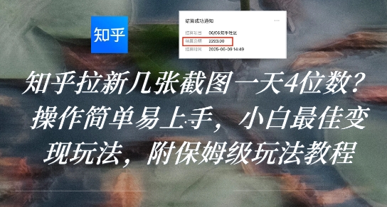 知乎拉新几张截图一天4位数？操作简单易上手，小白最佳变现玩法，附保姆级玩法教程-路子网
