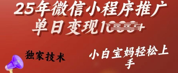 25年微信小程序推广单日变现多张，独家技术，小白宝妈轻松上手【揭秘】-路子网