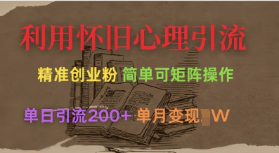 利用怀旧心理，引流创业粉，简单可矩阵操作，单日引流200+，月变现过W-路子网