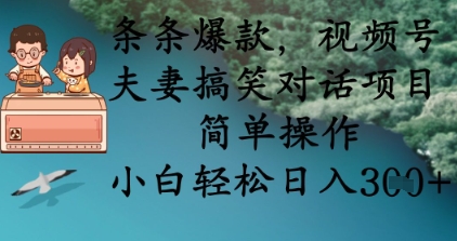 条条爆款，视频号夫妻搞笑对话项目，简单操作，小白轻松日入3张+-路子网