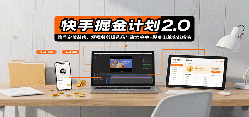 快手掘金计划2.0，账号定位装修、短视频剪辑选品与磁力金牛+裂变出单实战指南-路子网