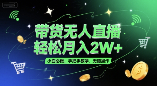 带货无人直播，轻松月入2W+，小白必做，手把手教学，无脑操作(附学习资料)-路子网