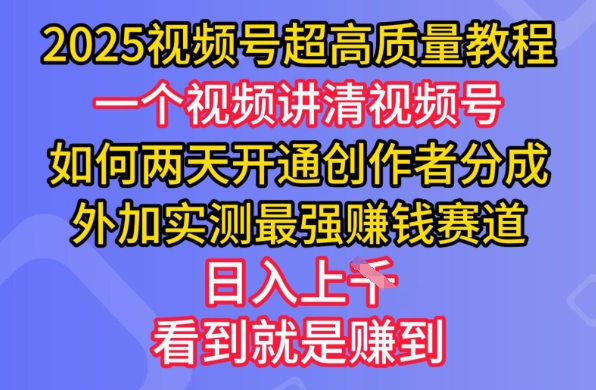 2025视频号超高质量教程，两天开通创作者分成，外加实测最强挣钱赛道，日入多张-路子网