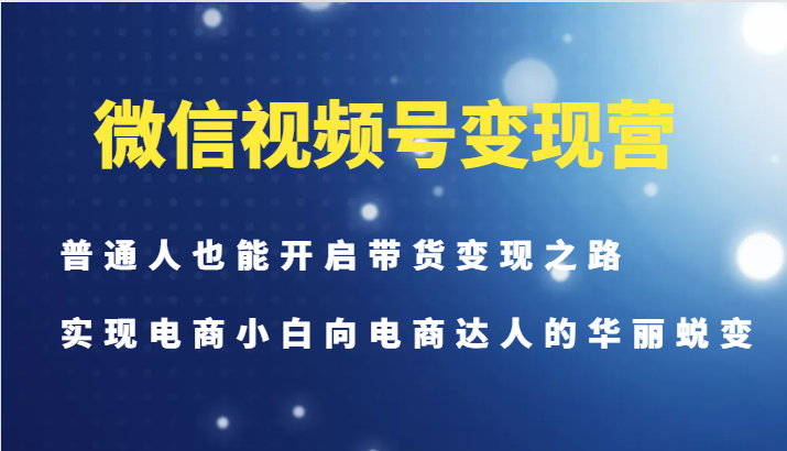微信视频号变现营-普通人也能开启带货变现之路，实现电商小白向电商达人的华丽蜕变-路子网