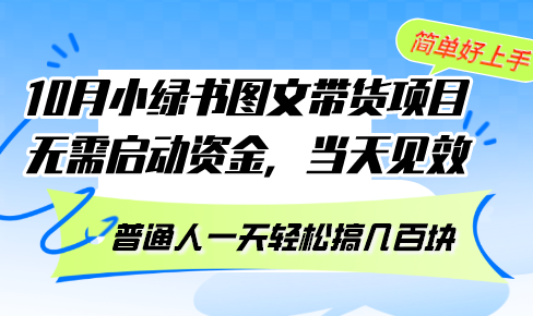 10月份小绿书图文带货项目 无需启动资金 当天见效 普通人一天轻松搞几百块-路子网