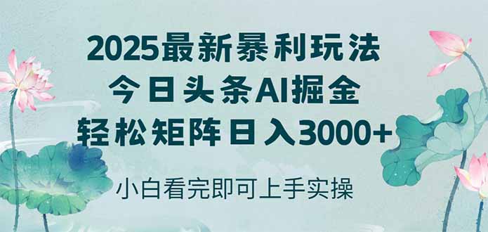 今日头条2025年最新暴利玩法，思路简单，复制粘贴，轻松实现矩阵日入3000+-路子网
