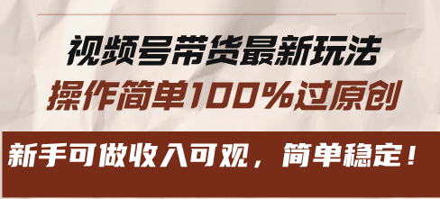 视频号带货最新玩法，操作简单100%过原创，新手可做收入可观，简单稳定！-路子网