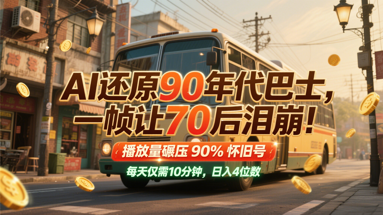 AI还原90年代巴士，一帧让70后泪崩！播放量碾压90%怀旧号，每天10分钟，日入4位数-路子网