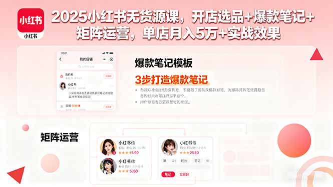 2025小红书无货源课，开店选品+爆款笔记+矩阵运营，单店月入5万+实战效果-路子网