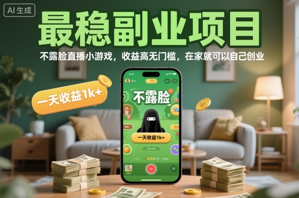 最稳副业项目，不露脸直播小游戏，收益高无门槛，一天收益1k+，在家就可以自己创业【揭秘】-路子网