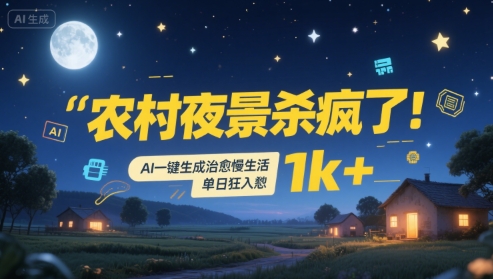 农村夜景杀疯了！AI一键生成治愈系慢生活，单日狂入1k+-路子网
