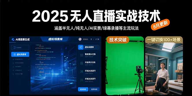 2025无人直播实战技术-8月，涵盖半无人/纯无人/AI实景/绿幕录播等主流玩法-路子网