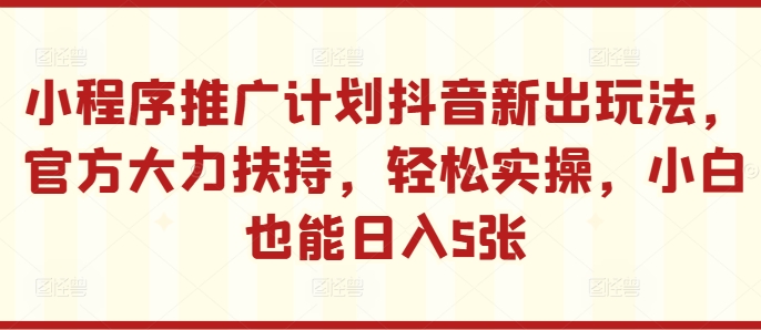 小程序推广计划抖音新出玩法，官方大力扶持，轻松实操，小白也能日入5张【揭秘】-路子网