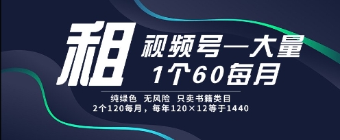 租视频号，一个60每月，2个120.纯绿色、无风险，常年租【揭秘】-路子网