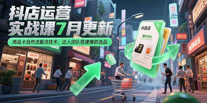 抖店运营实战课7月更新，商品卡自然流截流技术，达人团队搭建爆款选品-路子网